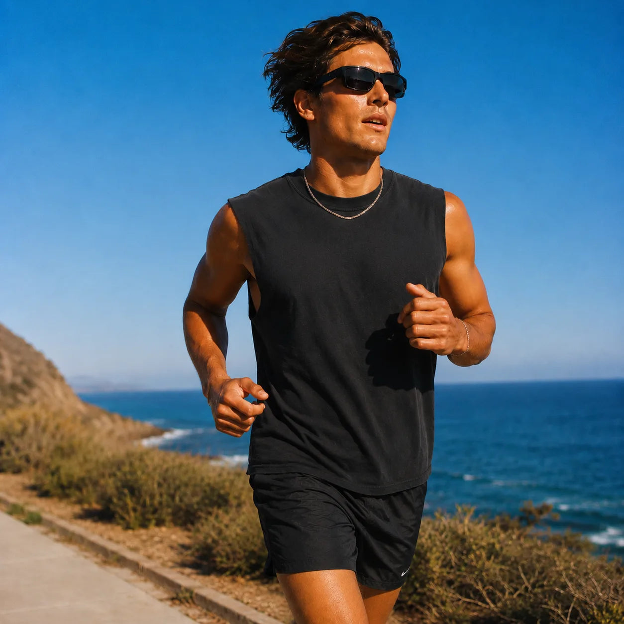 A man running along the coast — daily consistency builds resilience