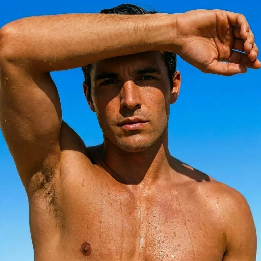 Person outdoors mid-day without sunscreen